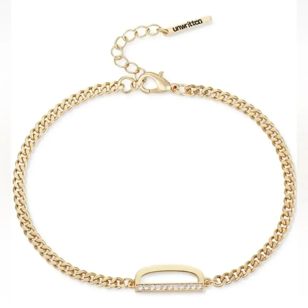 D Initial Cubic Zirconia Unwritten Crystal Bracelet in Gold Plate NWT
